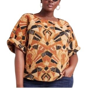 Dolan Seraphina Textured Short Sleeve Blouse Medium Brown Tan Tribal Aztec